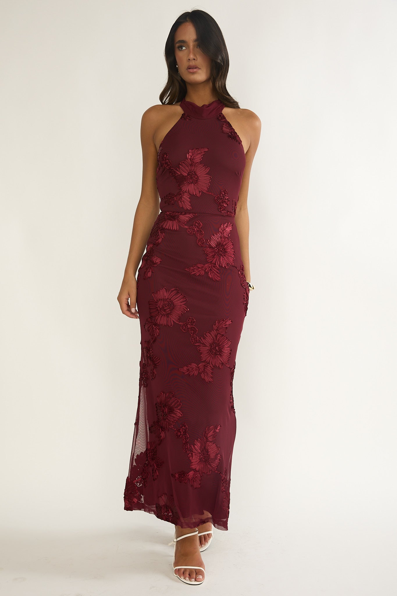 Shana Halterneck Maxi Dress Embellished Wine