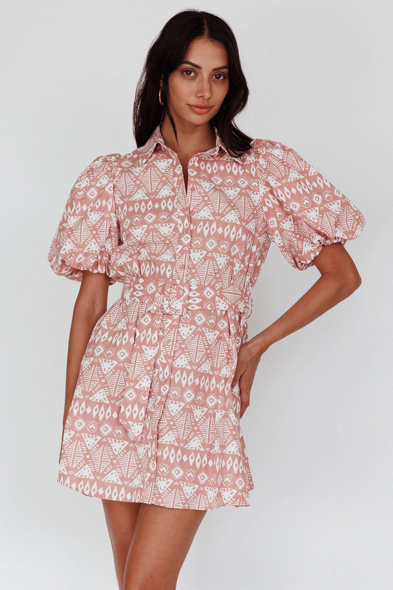 Nanette Puff Sleeve Belted Mini Dress Print Rose