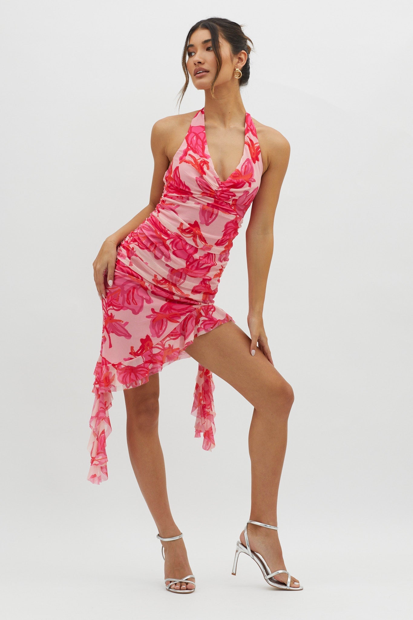 Get It Started Halterneck Ruffle Mini Dress Red
