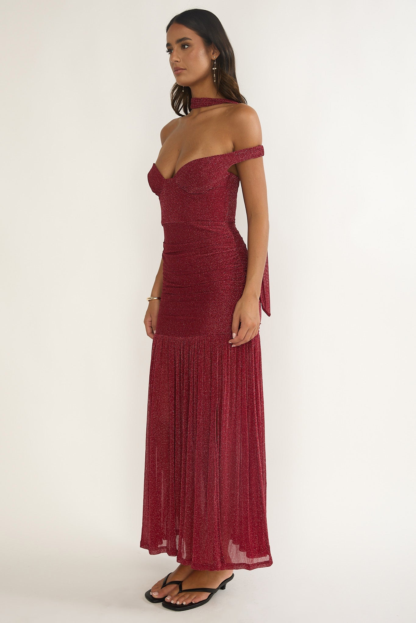 Delora Off-Shoulder Scarf Maxi Dress Red