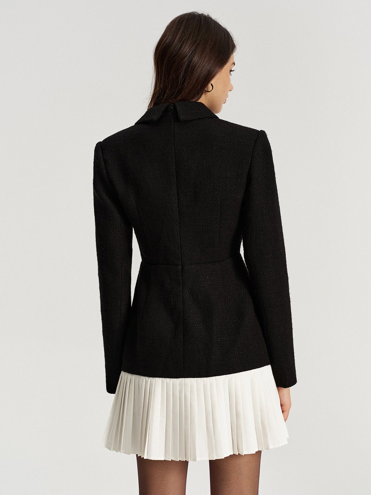 Tweed Double Breasted Pleated Hem Blazer Dress