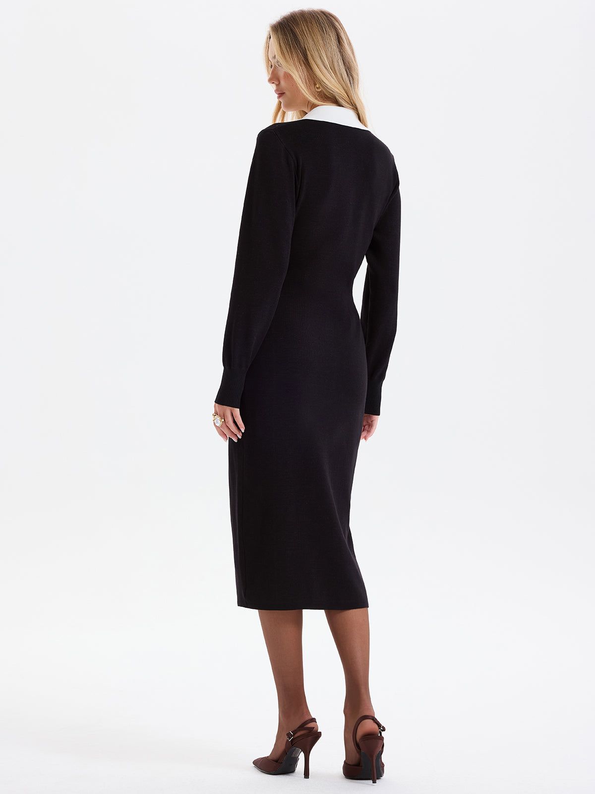Contrast Trim Decor Pockets Split Hem Shirt Dress
