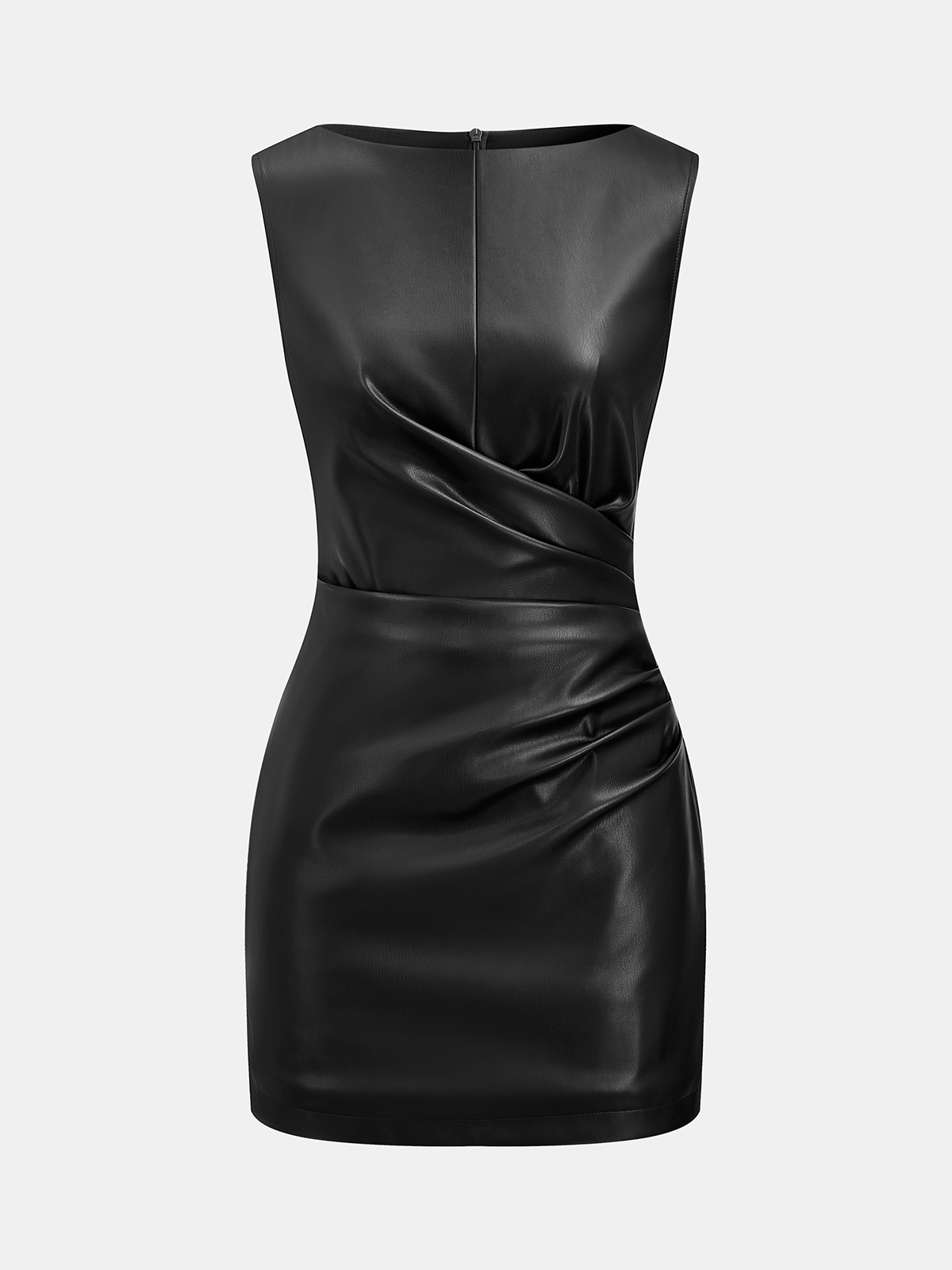 Faux Leather Waist Ruched Dress