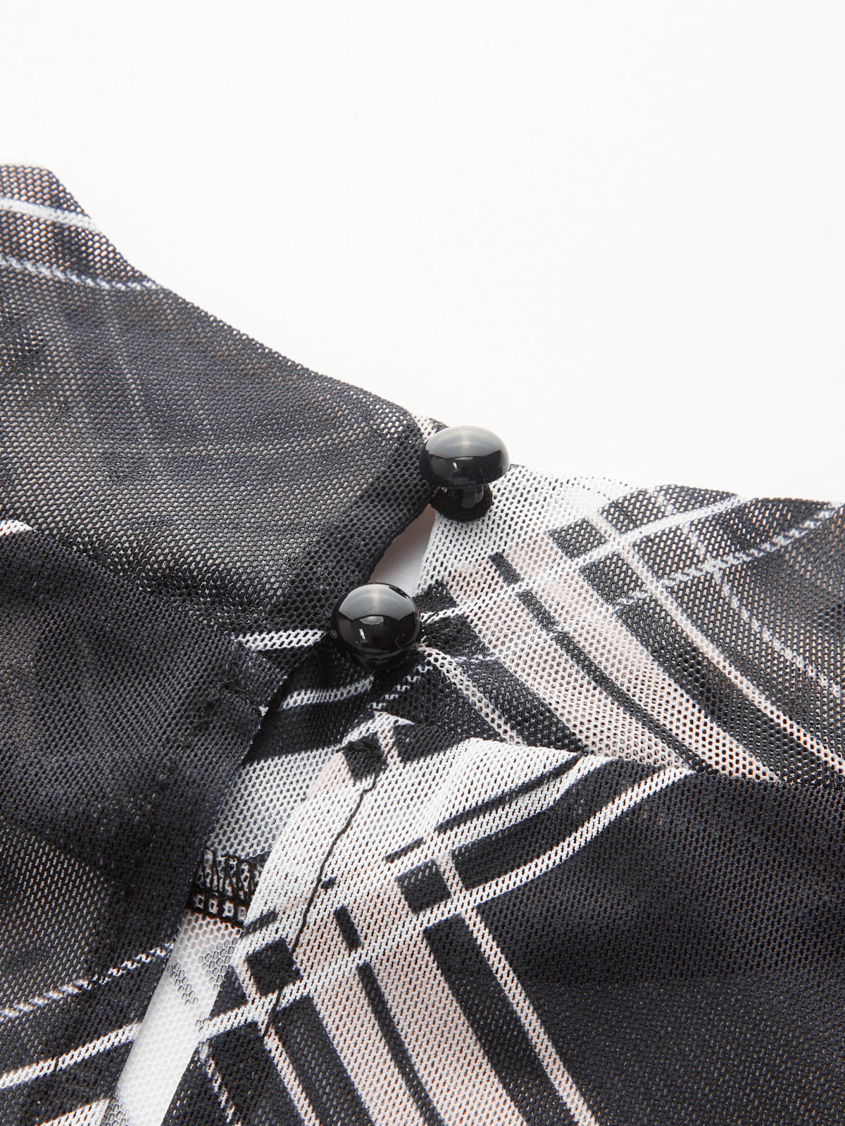 Mock Neck Ruffle Sheer Plaid Mini Dress