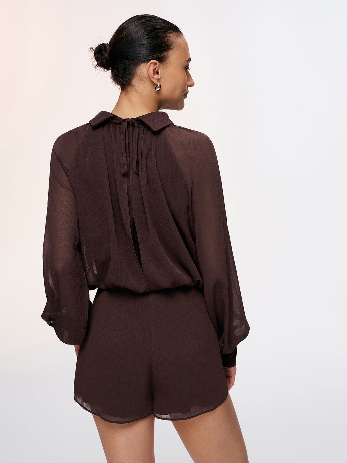 Semi-Sheer Chiffon Lantern Sleeve Romper