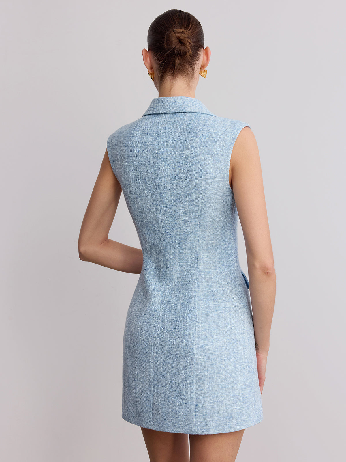 Sleeveless Collared Tweed Mini Dress