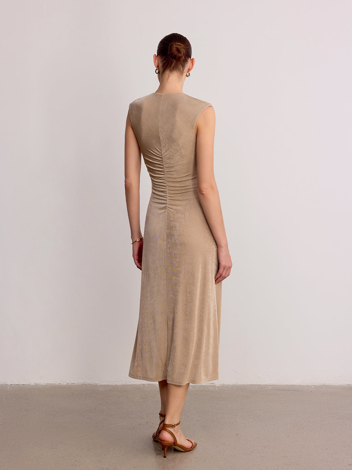 Metal Detail Sleeveless Ruched Maxi Dress