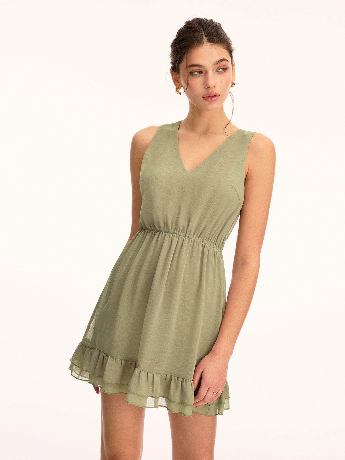 Ruffled Cape & Sleeveless Dress Chiffon Two-Piece Set