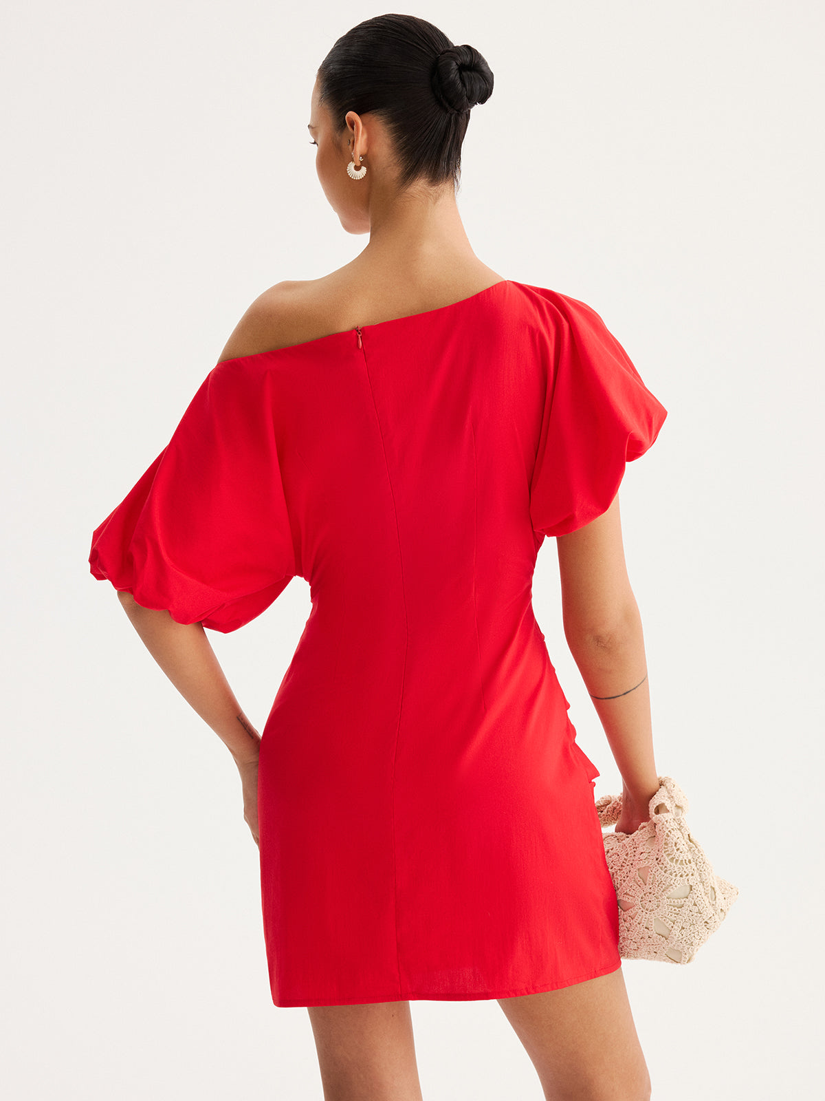 Off Shoulder Puff Sleeve Ruched Mini Dress