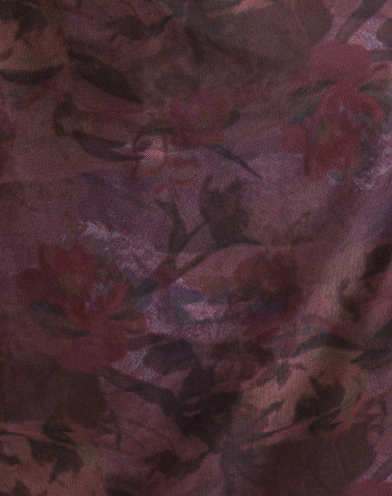 Bublik Mini Dress in Mesh Blurry Floral Burgundy