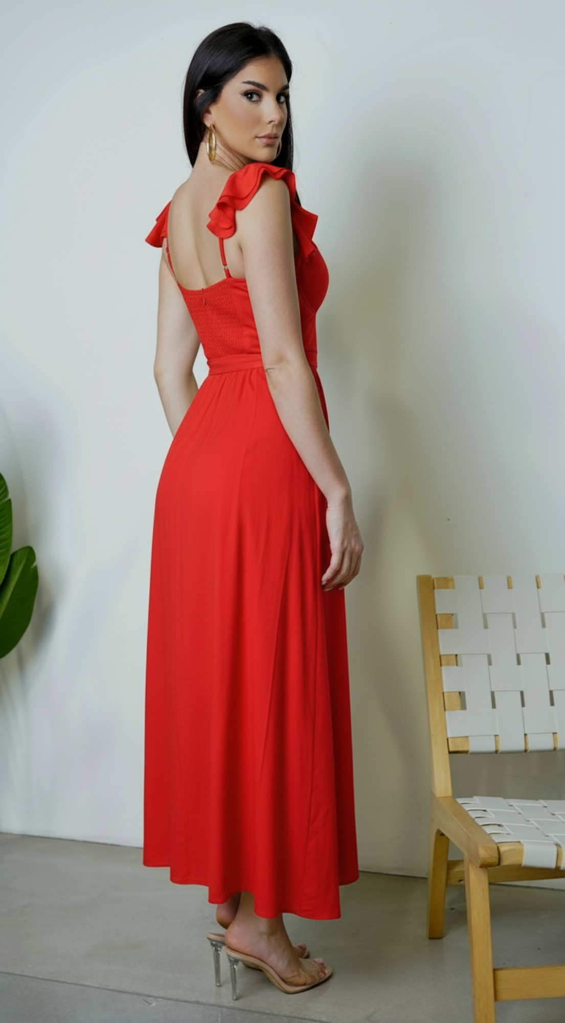 Valeria Corset Ruffle Midi Dress – Red