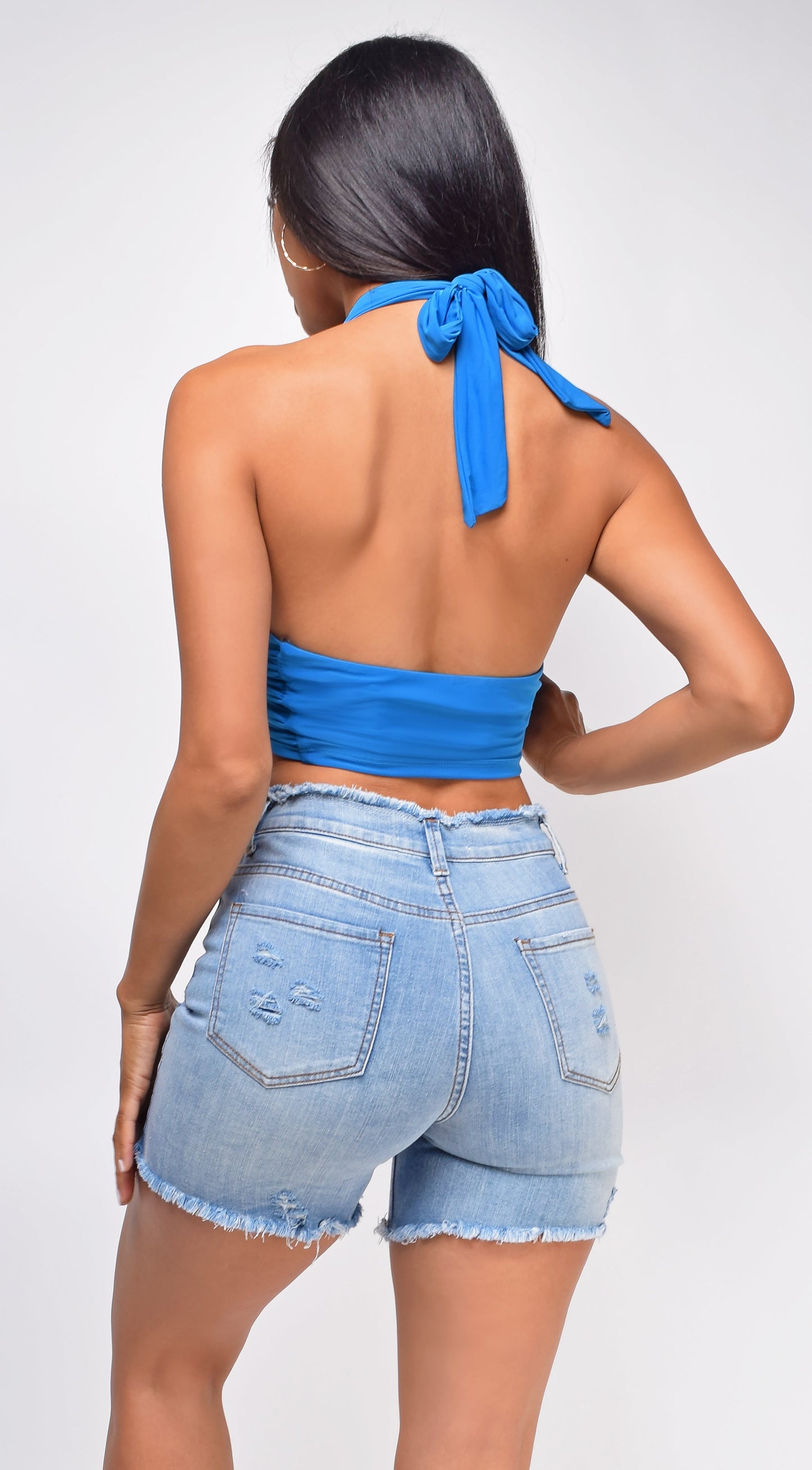 Ivana Blue Wrap Halter Neck Crop Top