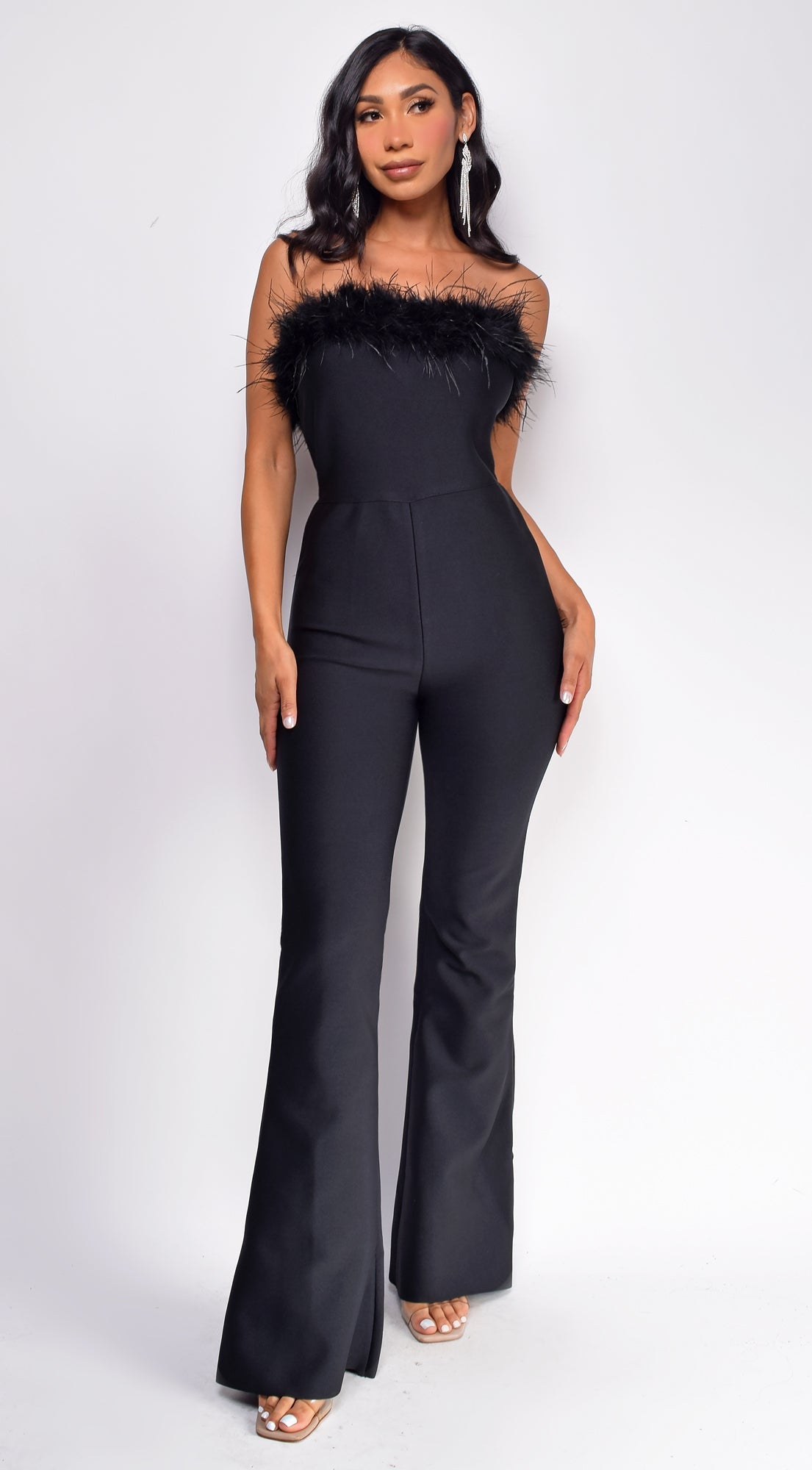 Xoey Feather Detail Bandage Jumpsuit - Black