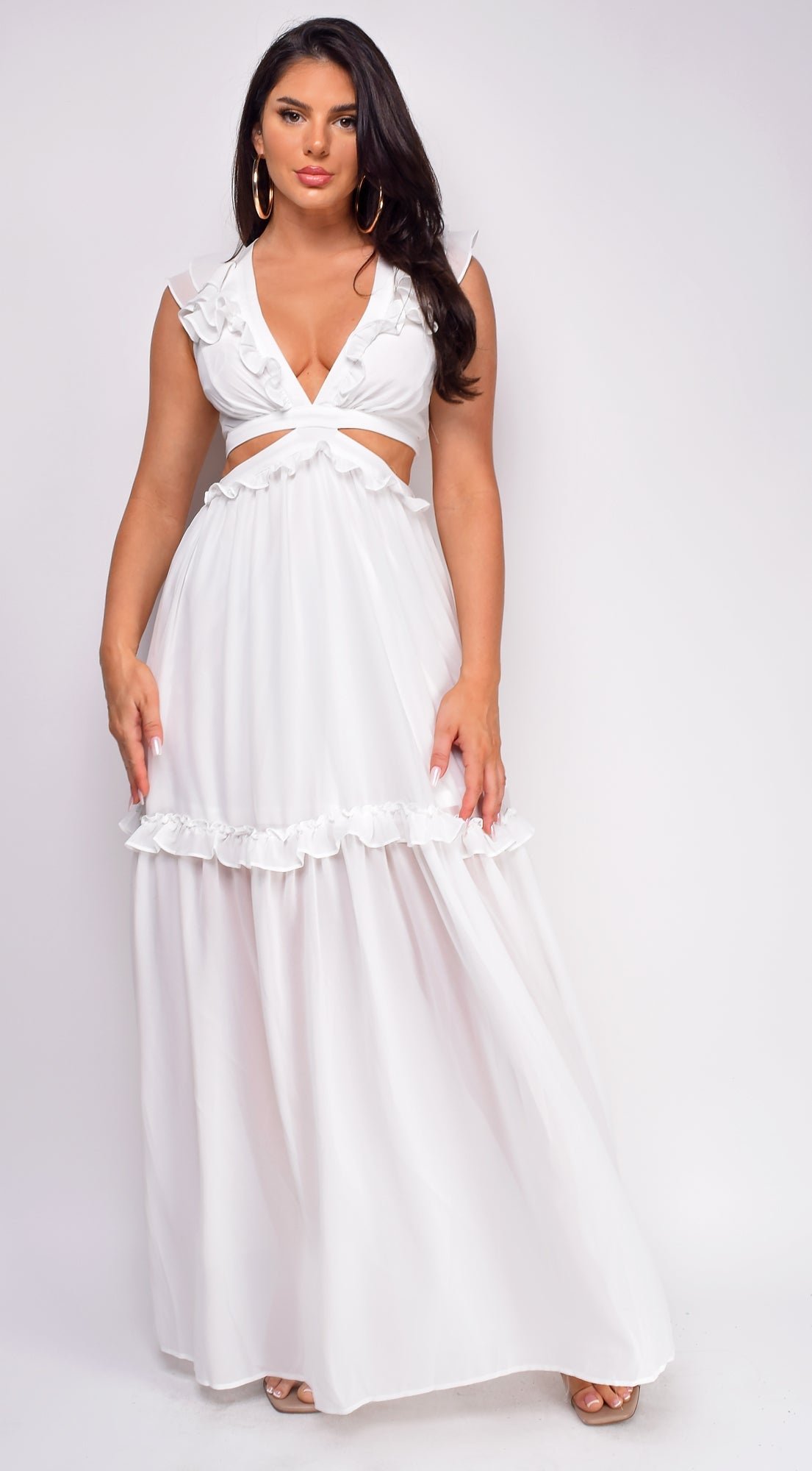 Behati White Ruffle Maxi Dress