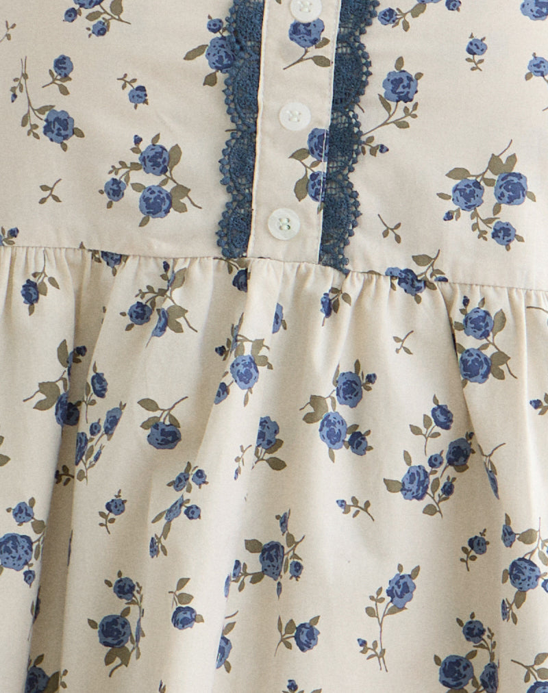 Gal Mini Dress in Ditsy Leaf Rose Navy