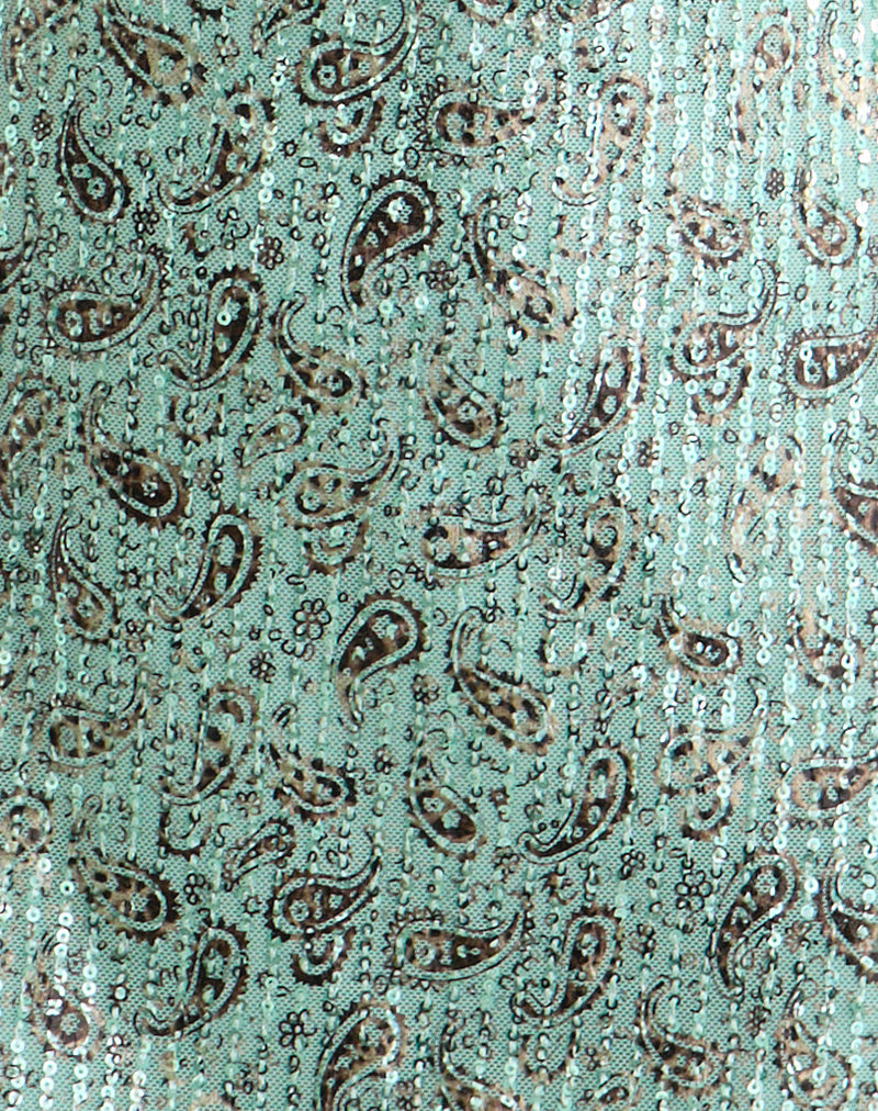 Hepasi Halter Mini Dress in Paisley Sequin Teal