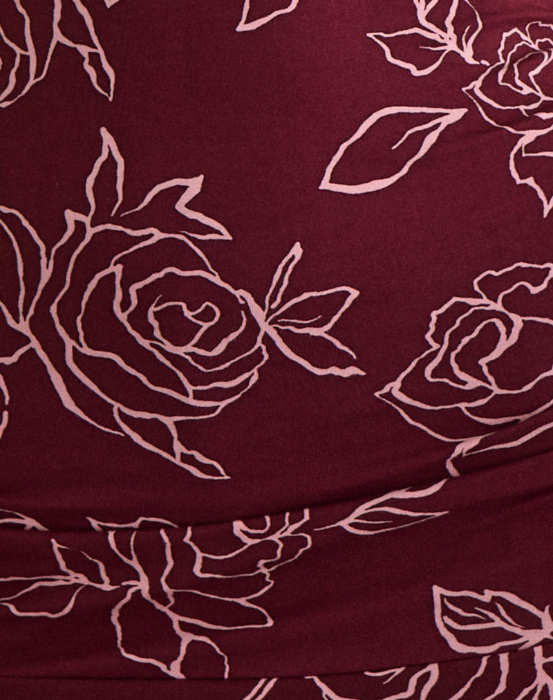 Lanai Mini Dress in Outline Rose Maroon