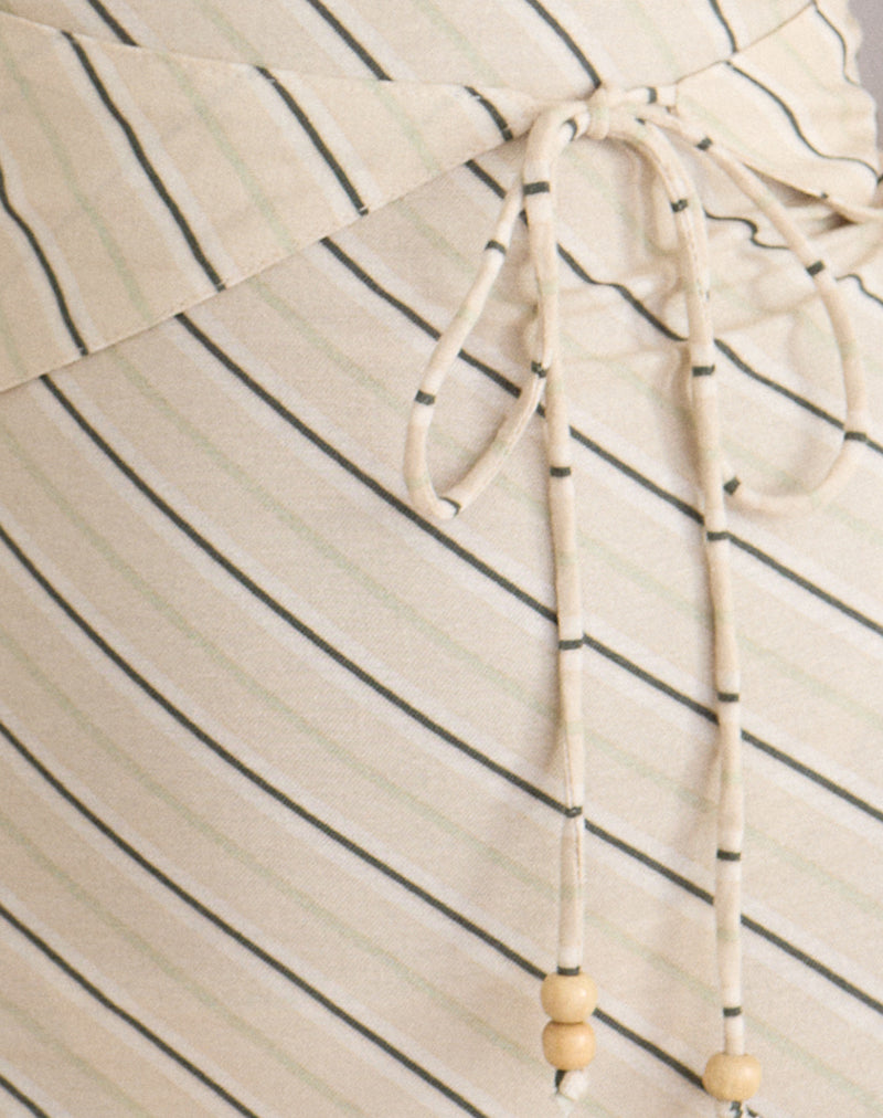 Mayeira Halterneck Mini Dress in Tilt Lines Beige
