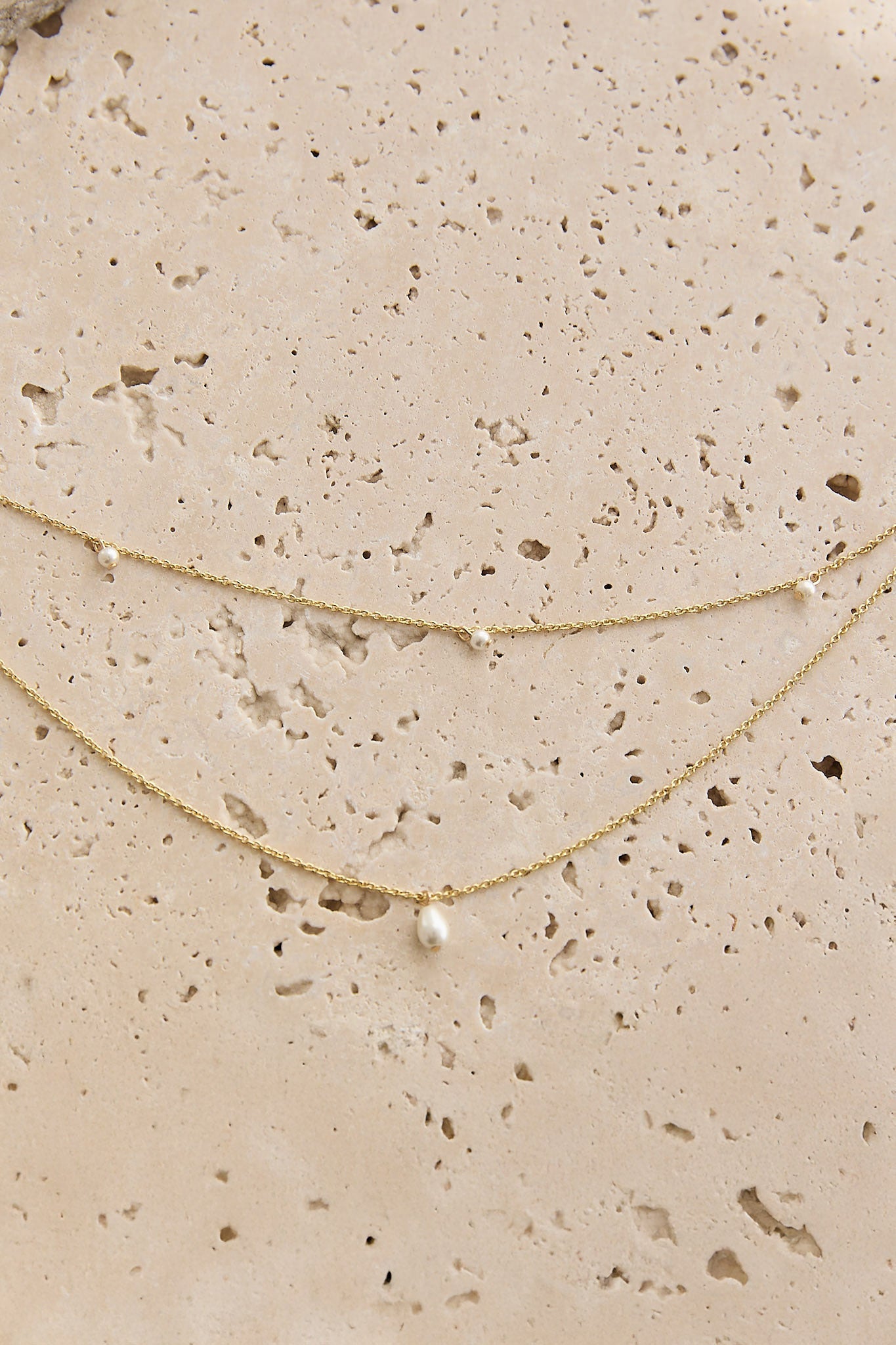 Hollis Double Strand Droplet Necklace Gold/Pearl