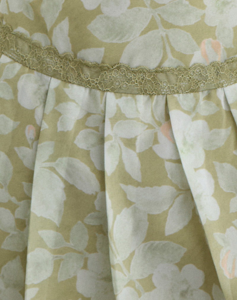 Qaireen Mini Dress in Pale Flower Green