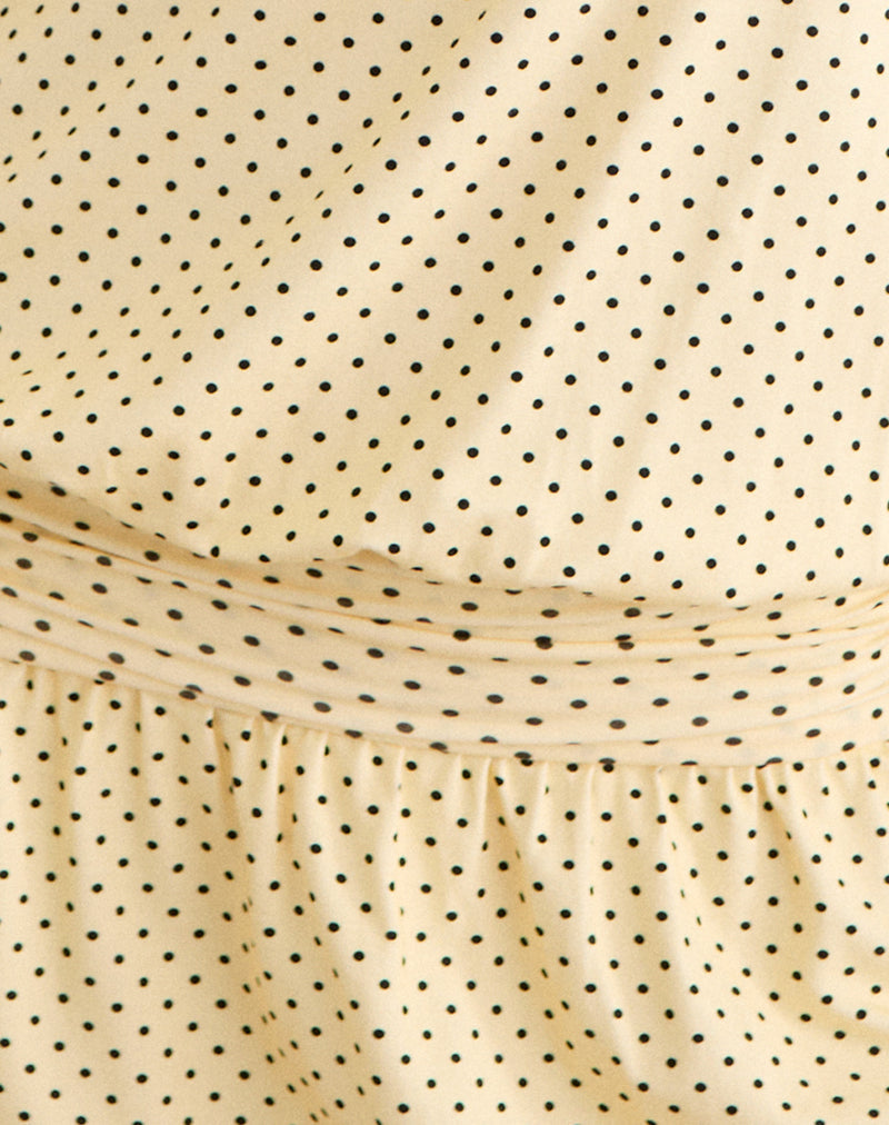 Ramira Drop Waist Mini Dress in Butter Yellow with Micro Polka Dots