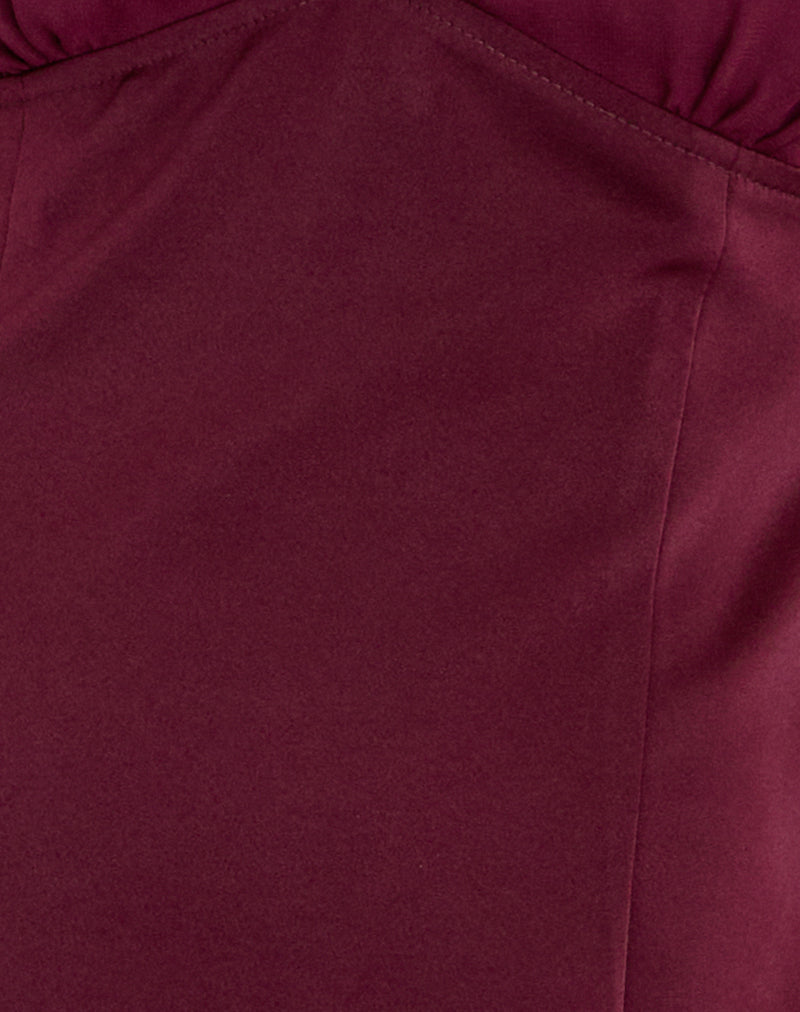 Rosali Mini Dress in Satin Chiffon Burgundy