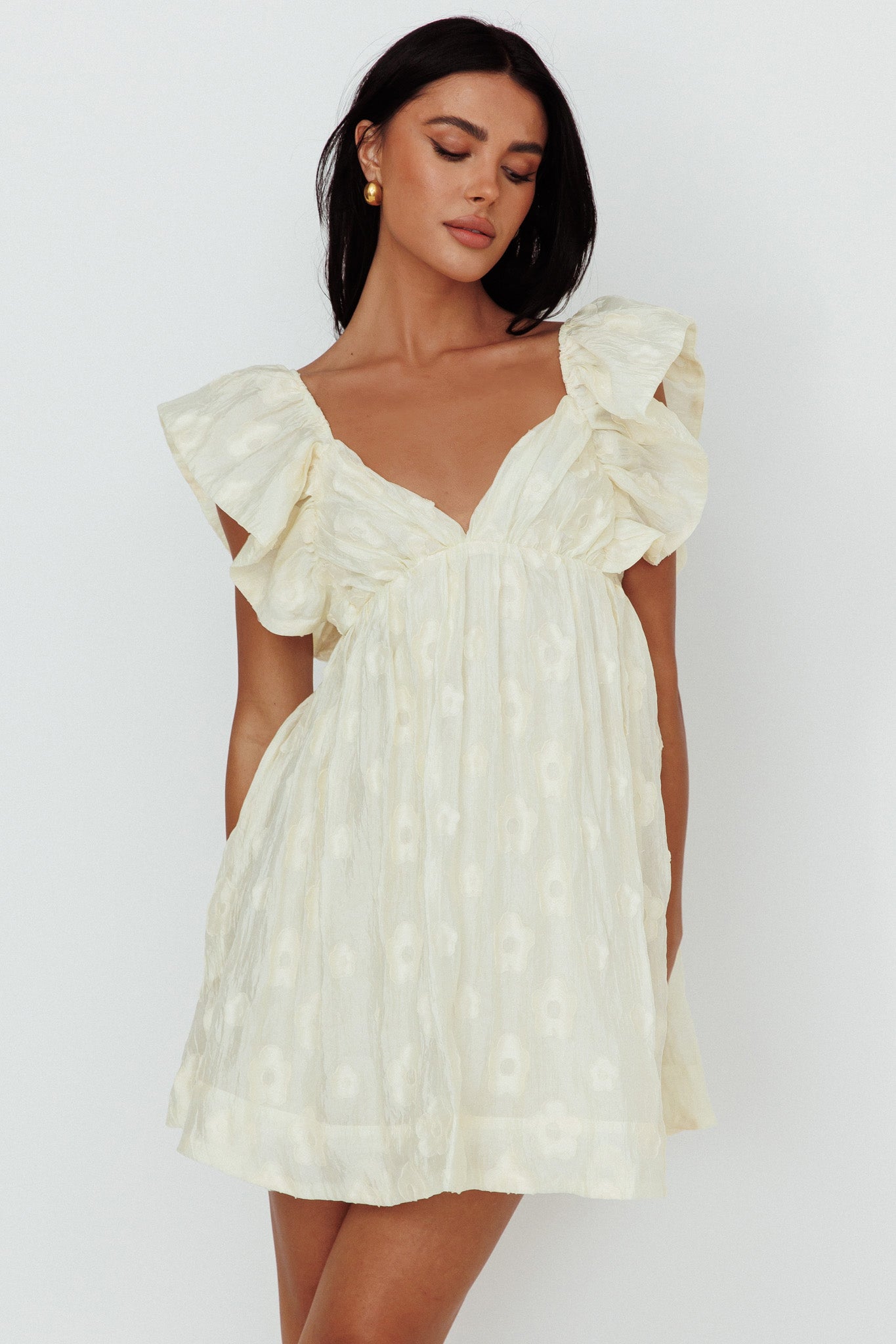 Melrose Place Floral Textured Frill Dress Lemon