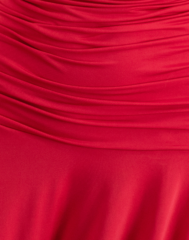 Yasmin Bandeau Mini Dress in Slinky Red