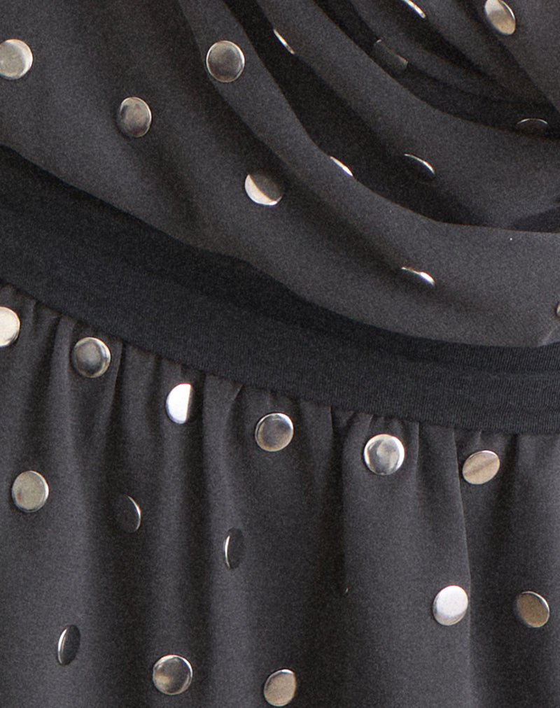 Yukina Mini Dress in Studded Chiffon Dark Grey