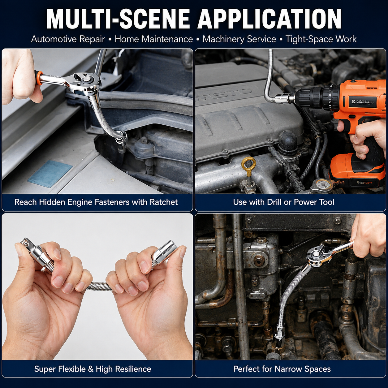 Flexible Socket Extension Bar – 360° Bendable Universal Socket Adapter for Auto Repair & DIY Tools