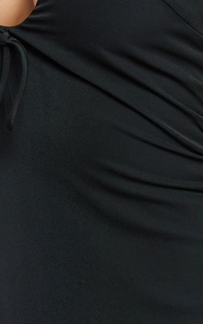 Lorvie Maxi Dress - Halter Plunge A Line Dress in Black