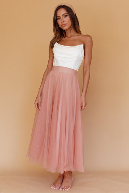 Jasmine Organza Mesh Elasticated Waist Midi Skirt Lipstick