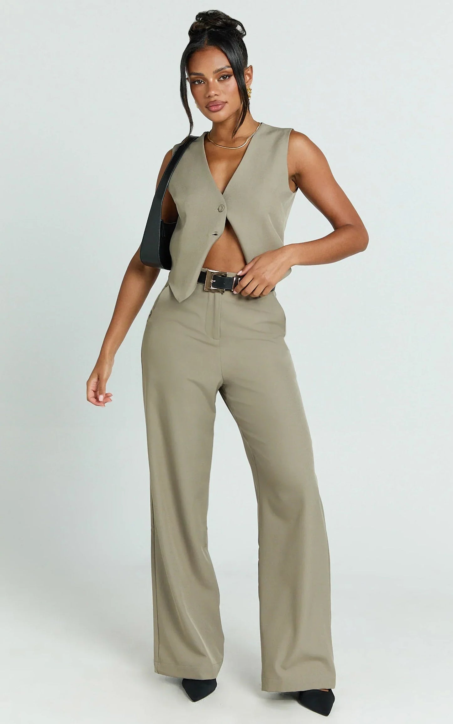 Melinda Pants - Recycled Tailored High Waist Wide Leg Pants in Light Olive