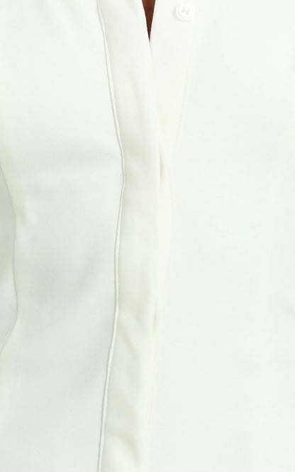 Lillibelle Midi Dress - Collared Button Down Bodycon Dress in Off White