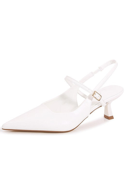Liviana Pointed Toe Low Kitten Heels - White