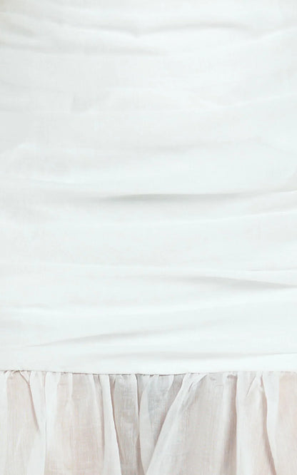 Mackenzie Maxi Dress - Tipped Shoulder Drop Waist Full Gathered Skirt Dress in White