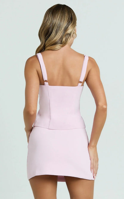 Mikey Mini Skirt - Mid Waisted Tailored A Line Skirt in Pink