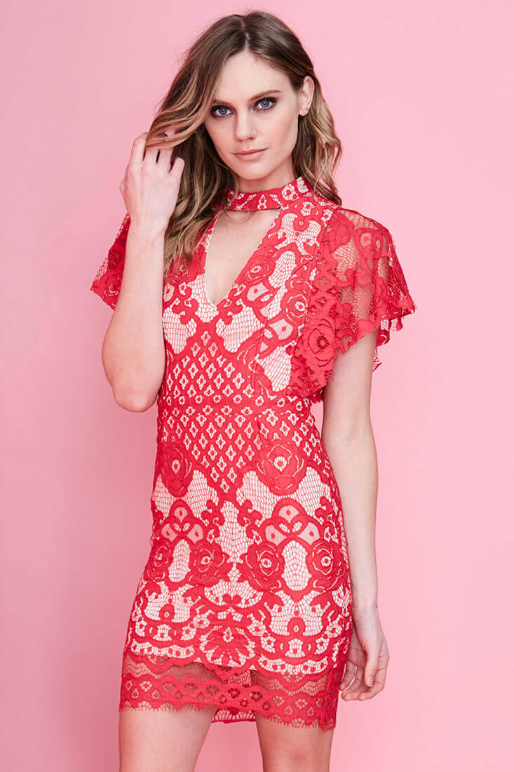 Vesper Lace Mini Dress Red