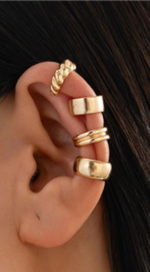 Via Non-Piercing Ear Cuffs 4 piece Earrings Set - Gold