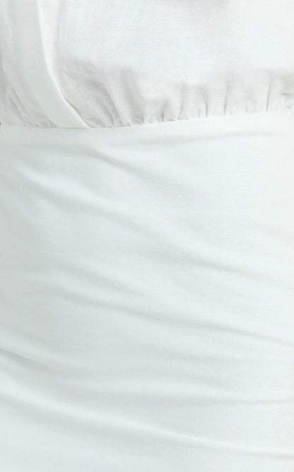 Muriel Mini Dress - Blouson Linen Blend Shirt Dress in Off White