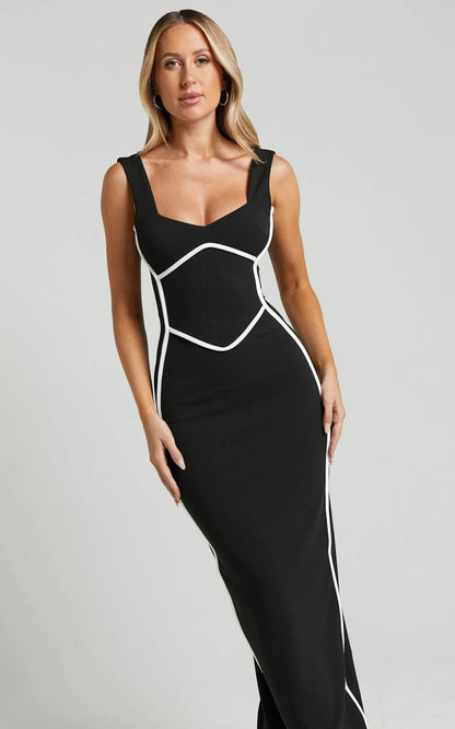 Magnolia Midi Dress - Scoop Neck Bodycon Dress in Black