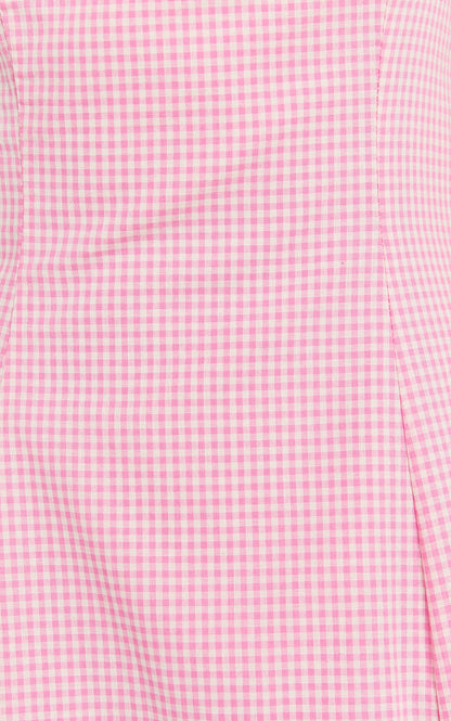 Narissa Midi Dress - Halter A Line Dress in Pink Gingham