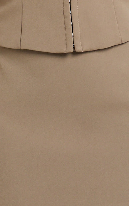Mikey Mini Skirt - Mid Waisted Tailored A Line Skirt in Mocha