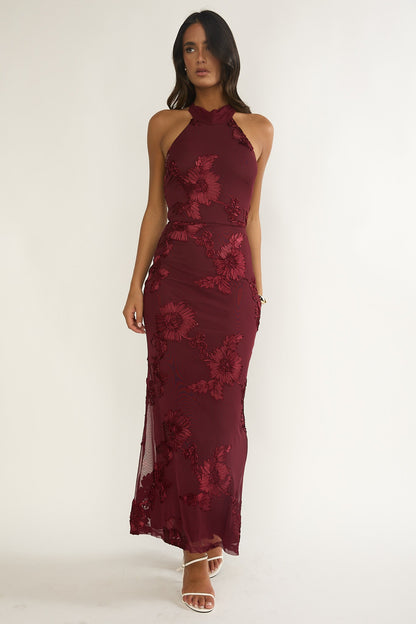 Shana Halterneck Maxi Dress Embellished Wine