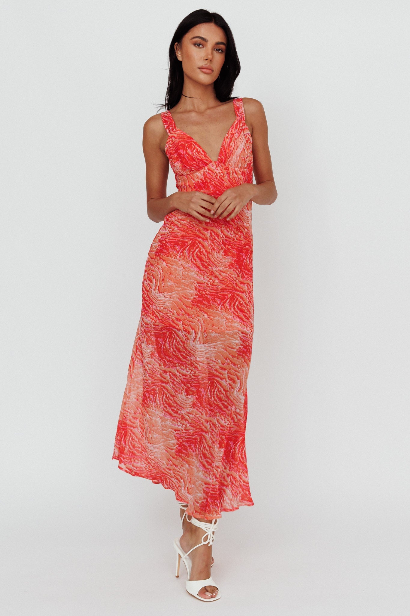 Willa Tie Back Midi Dress Print Peach