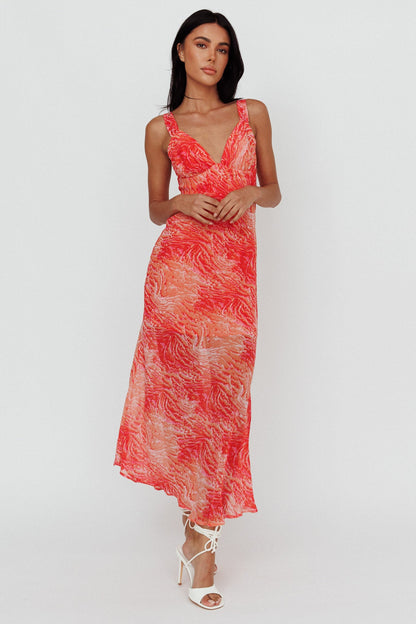 Willa Tie Back Midi Dress Print Peach