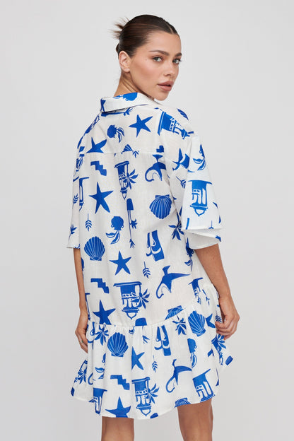 Day Trip Waist Tie Collared Dress Blue