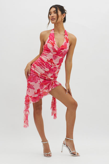 Get It Started Halterneck Ruffle Mini Dress Red