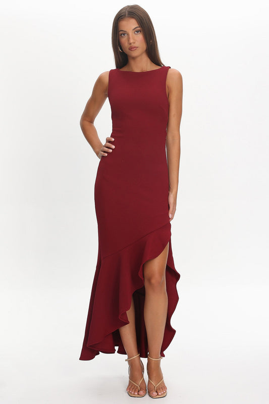 Lights On Asymmetric Hem Maxi Dress Wine