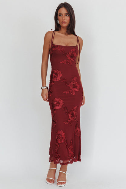 Kaela Tied Shoulder Maxi Dress Embellished Wine